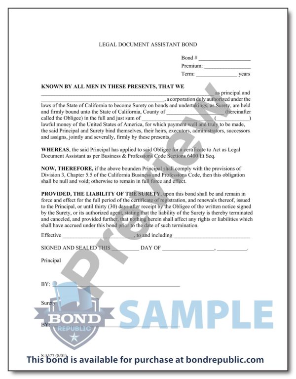 $25,000 California Legal Document Assistant Bond