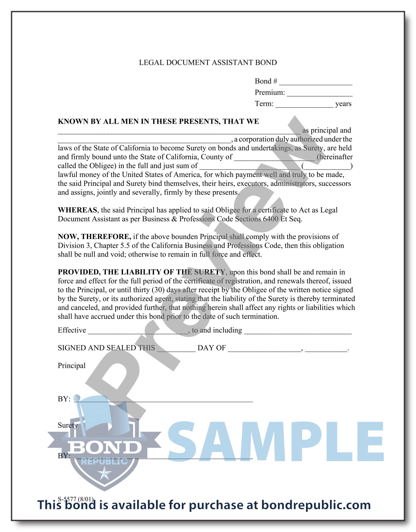  25 000 california legal document assistant bond bond republic
