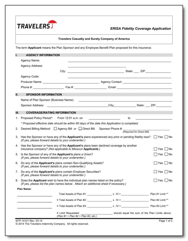 ERISA Fidelity Bond (Application)