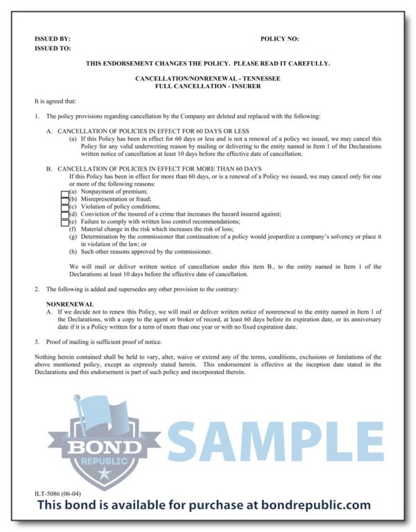 Tennessee Notary Bond - Travelers - P3