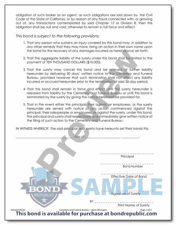 california cemetery broker bond 02