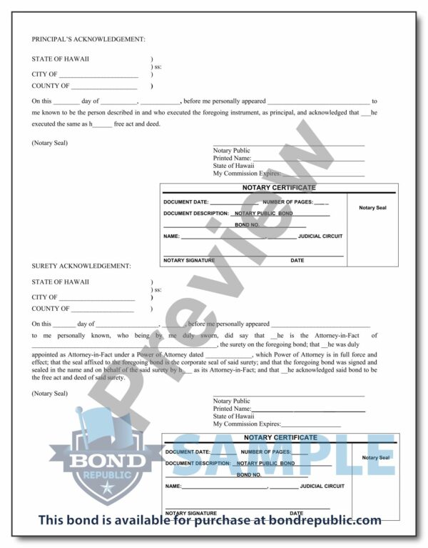 Hawaii notary bond