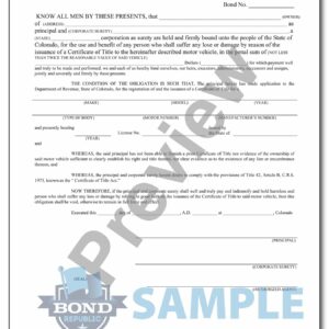 Colorado Motor Vehicle Title Bond