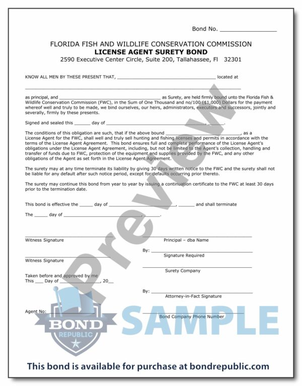 Florida Hunting and Fishing License Agent Bond